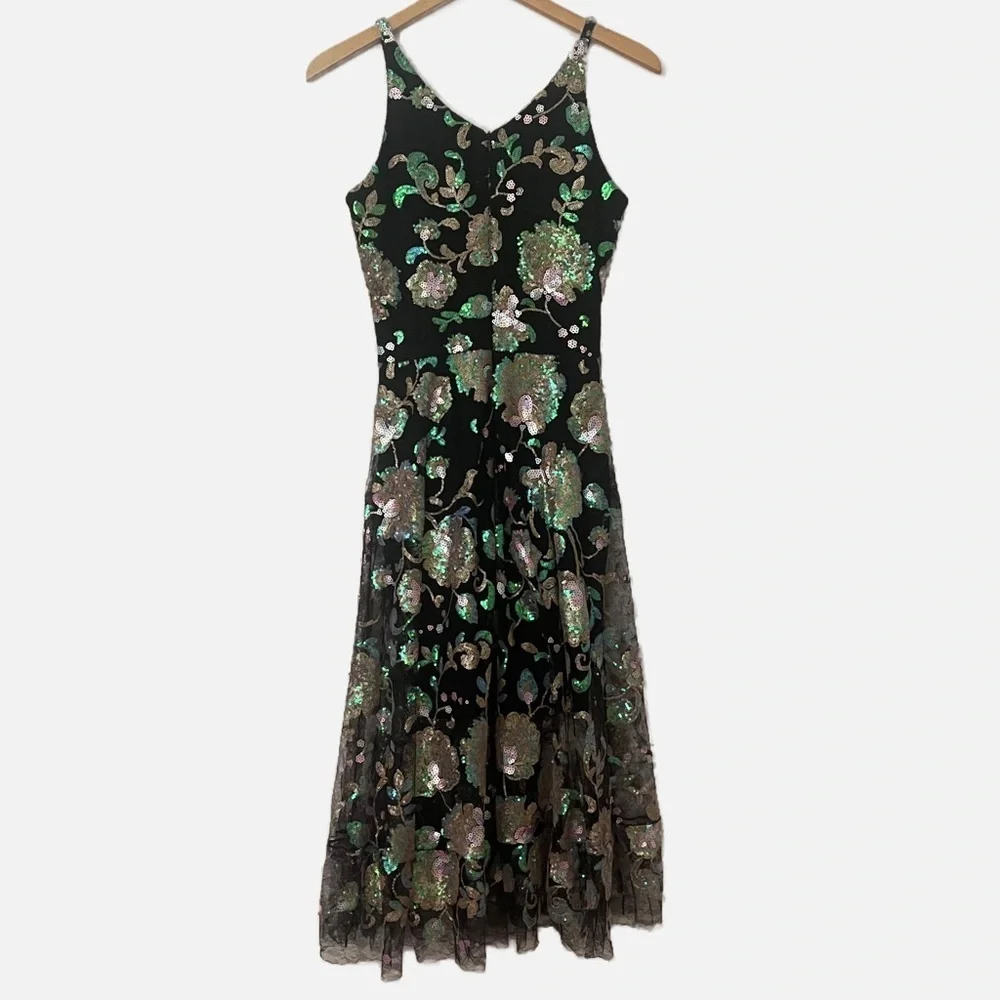 Dress The population Sequin Embroidered Floral Midi Black Dress S - Picture 8 of 10